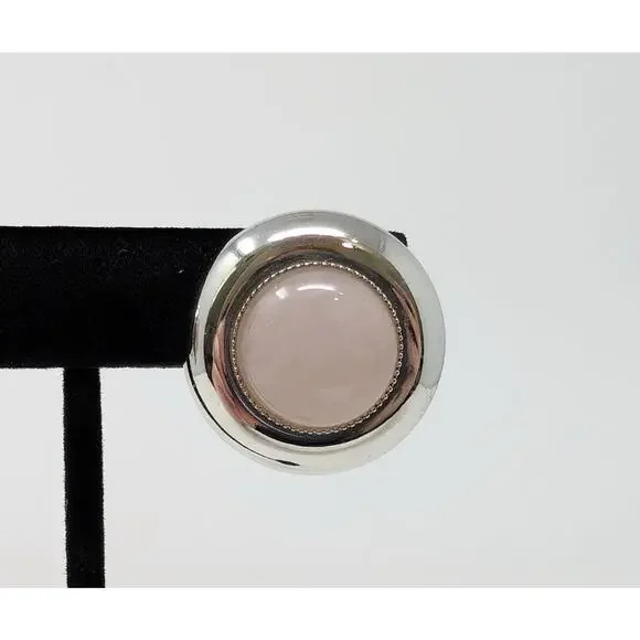 Silver Tone Pink Round Dome Button Clip On Earrings Classic Office - Picture 3 of 6